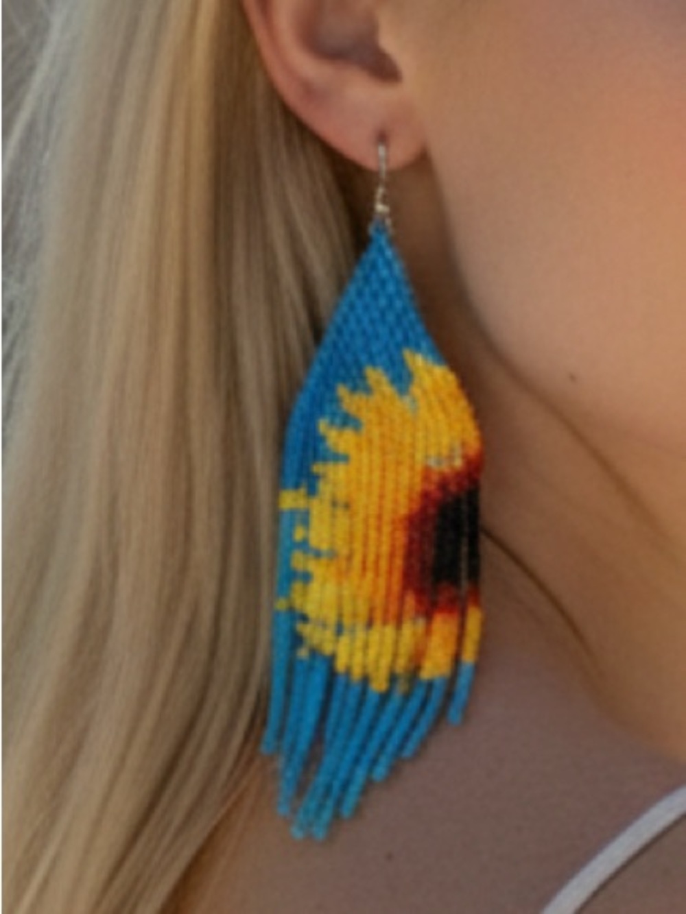 Sunflower Earrings Blue & Yellow Sunflower Beaded Drop Earrings 🌻
